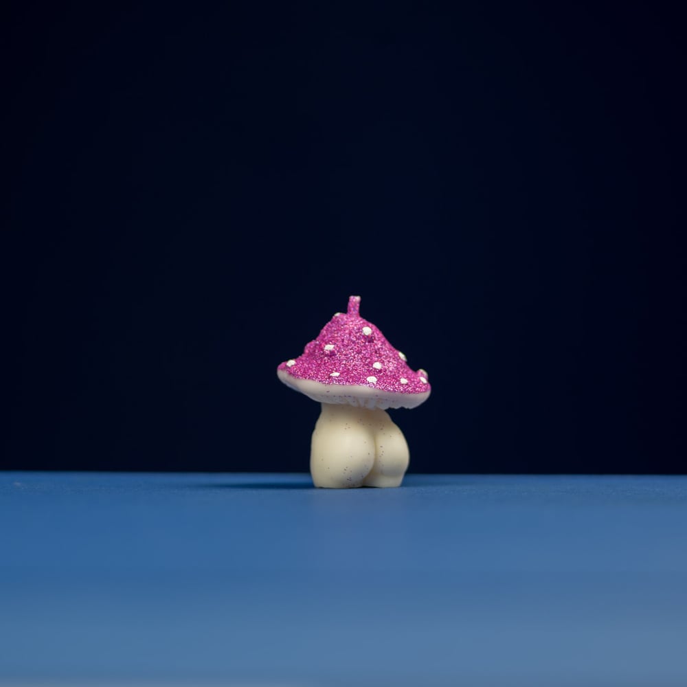 Small Pink Glittery Goddess Mushroom Candle