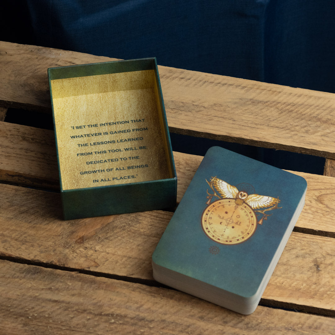 Angels & Ancestors Oracle Card Deck on wooden background