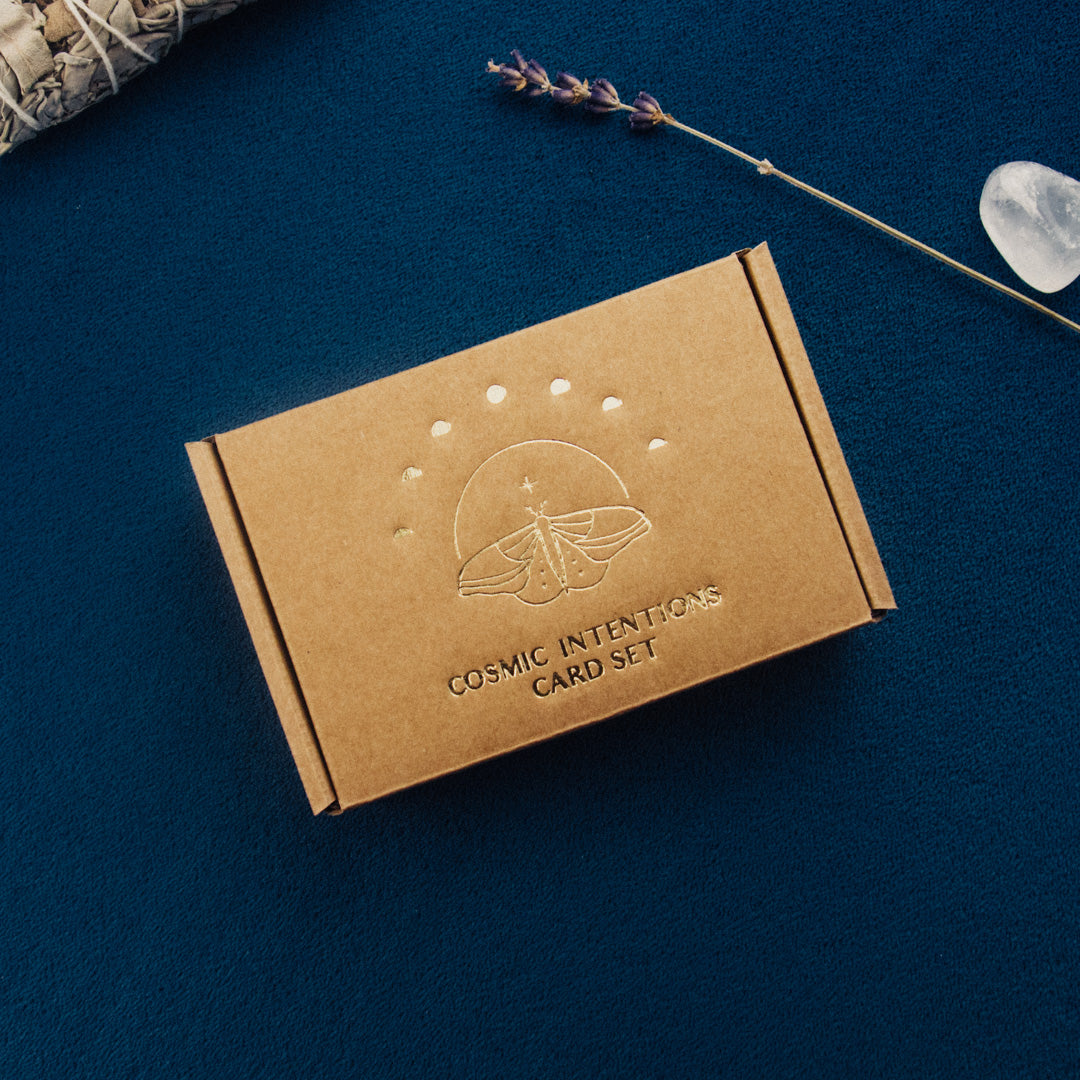 Cosmic Intentions Oracle Card Set on blue background