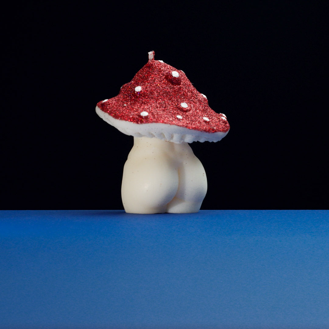 Red Glittery Goddess Mushroom Candle by Interlude Candles