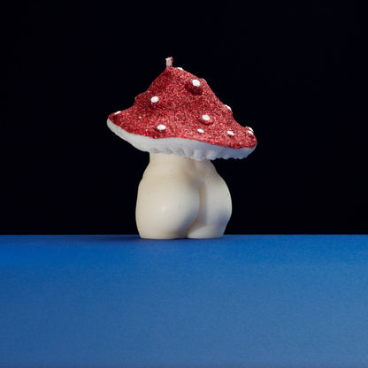 Red Glittery Goddess Mushroom Candle by Interlude Candles
