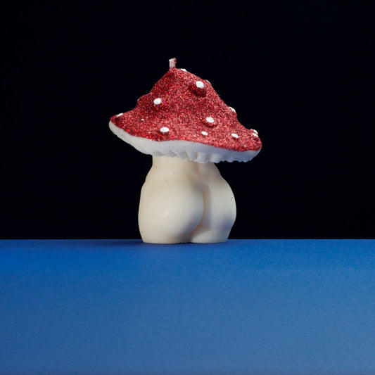 Red Glittery Goddess Mushroom Candle by Interlude Candles