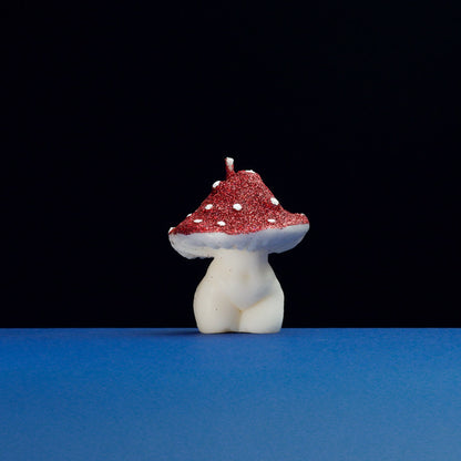 Red Glittery Goddess Mushroom Candle by Interlude Candles