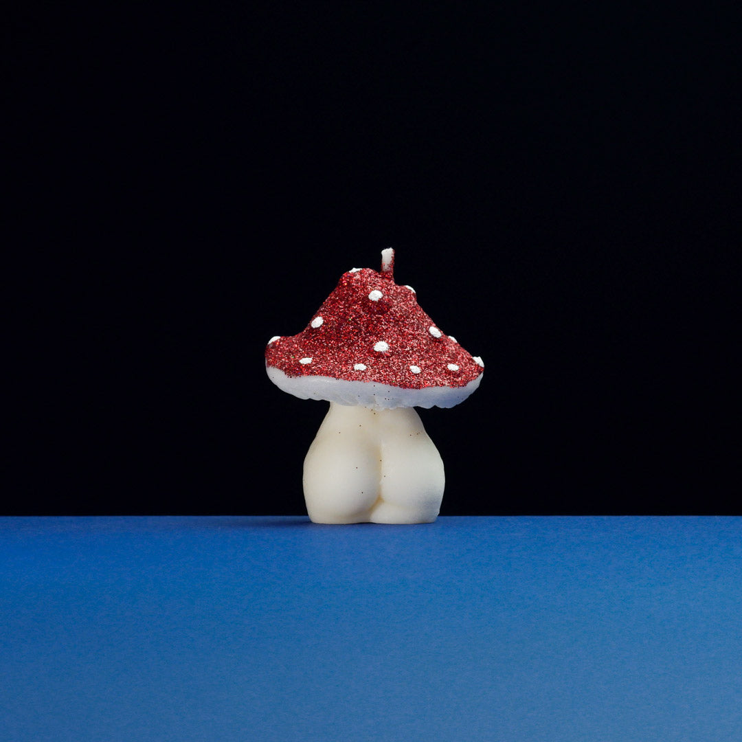 Red Glittery Goddess Mushroom Candle by Interlude Candles