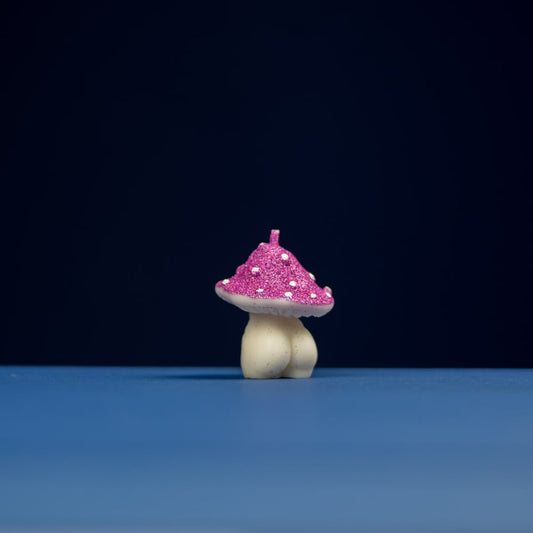 Small Pink Glittery Goddess Mushroom Candle