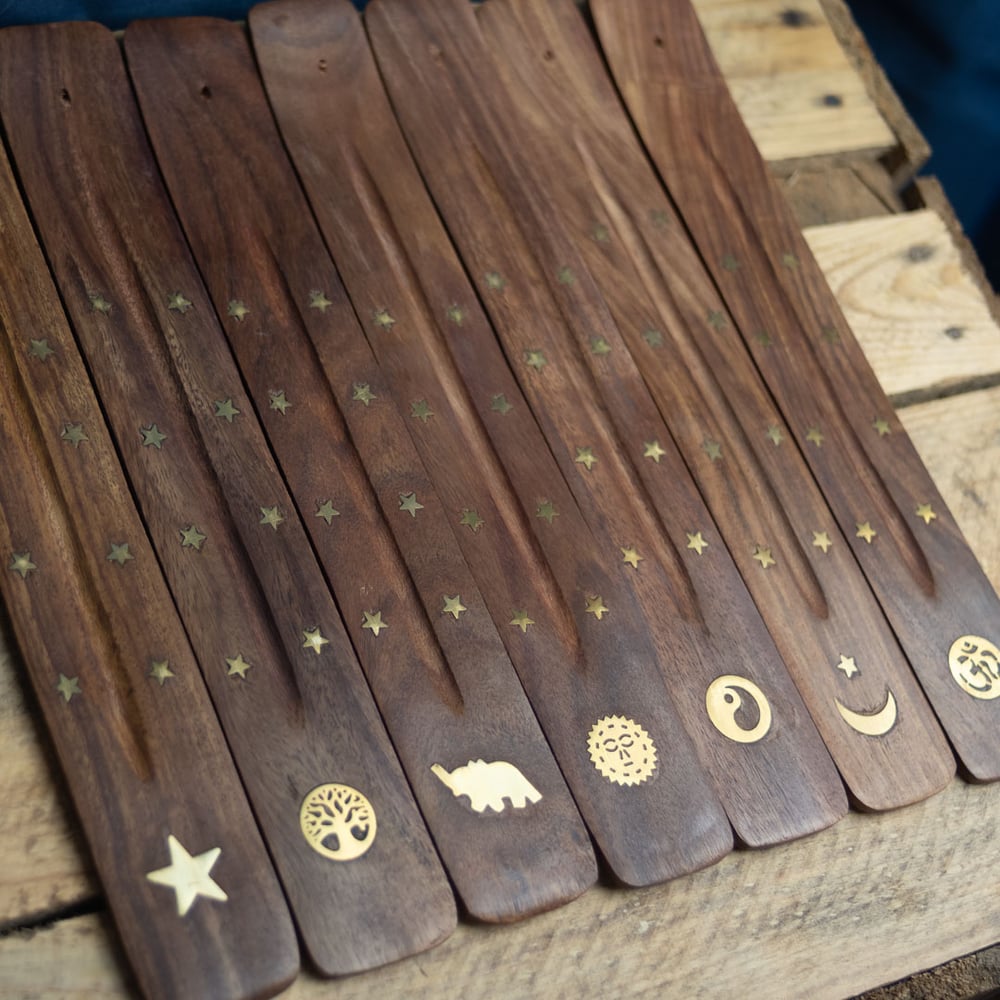Wooden Incense Holder with Brass Motif by Namaste