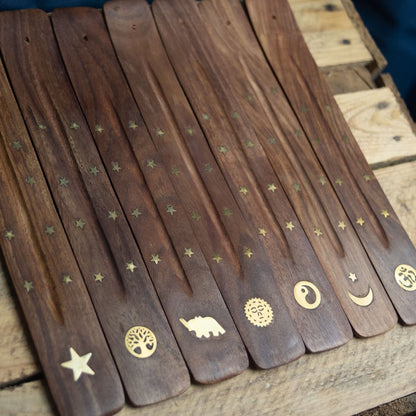 Wooden Incense Holder with Brass Motif by Namaste