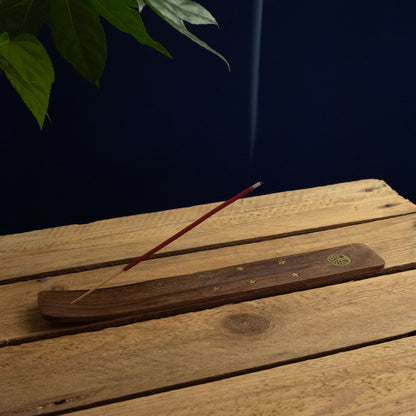 Wooden Incense Holder with Brass Motif by Namaste