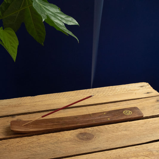Wooden Incense Holder with Brass Motif by Namaste
