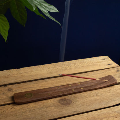 Wooden Incense Holder with Brass Motif by Namaste