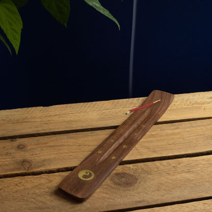 Wooden Incense Holder with Brass Motif by Namaste