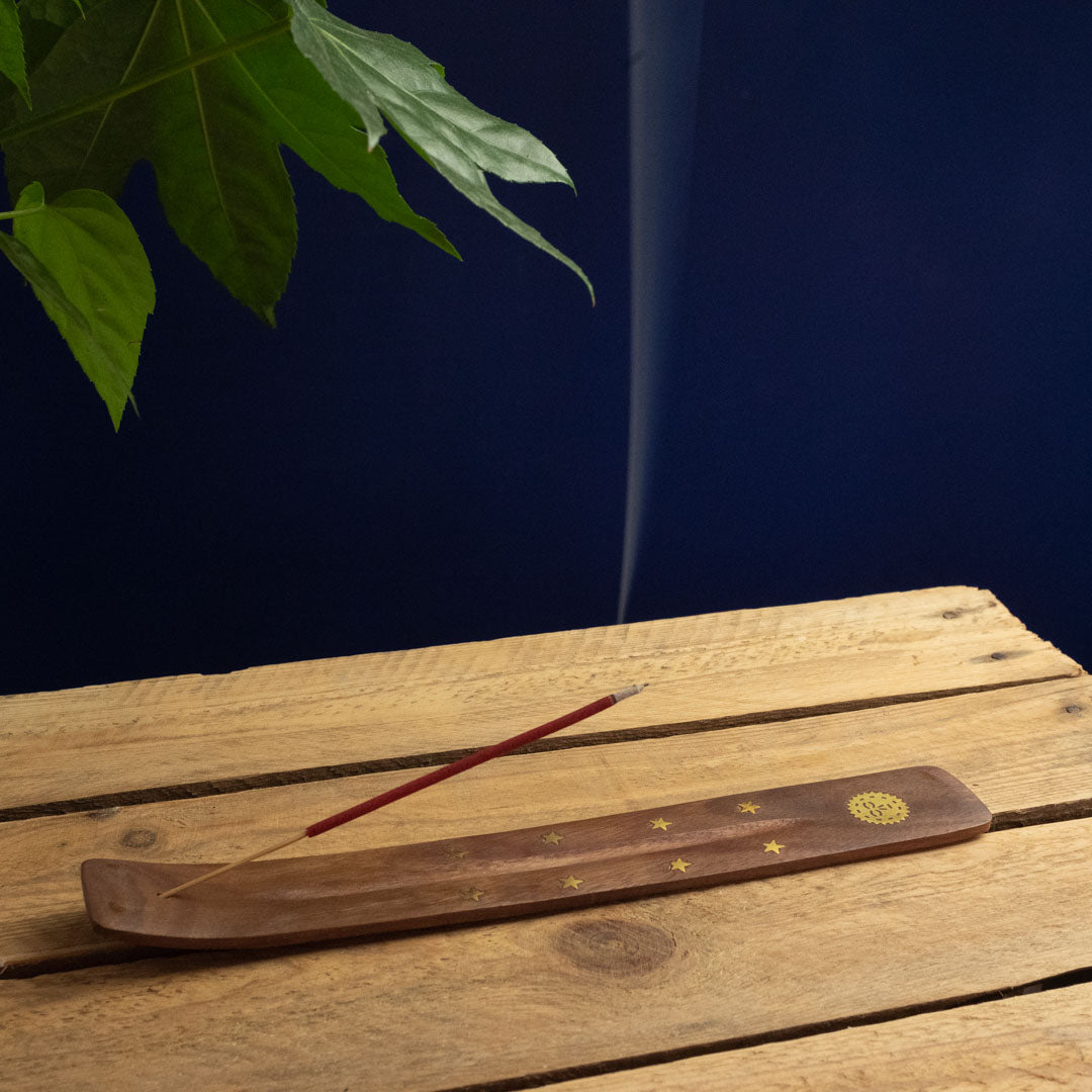Wooden Incense Holder with Brass Motif by Namaste