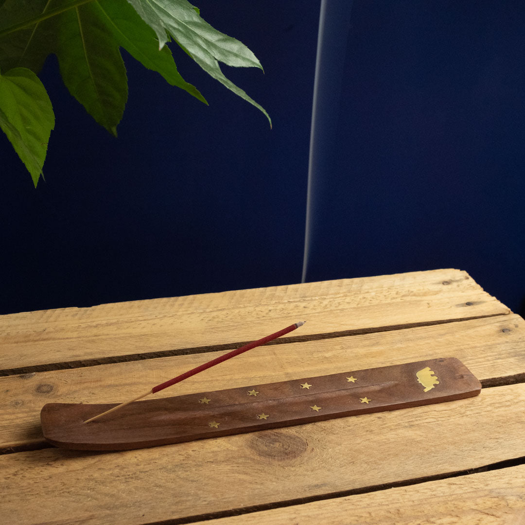 Wooden Incense Holder with Brass Motif by Namaste