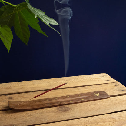 Wooden Incense Holder with Brass Motif by Namaste