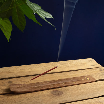 Wooden Incense Holder with Brass Motif by Namaste
