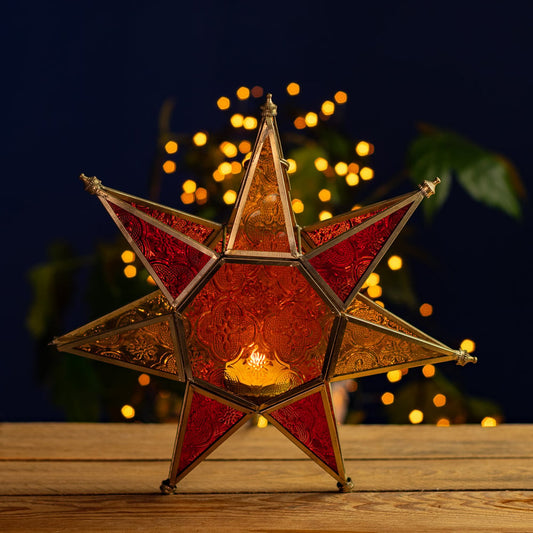 Coloured Glass Hanging Star Lantern by Namaste