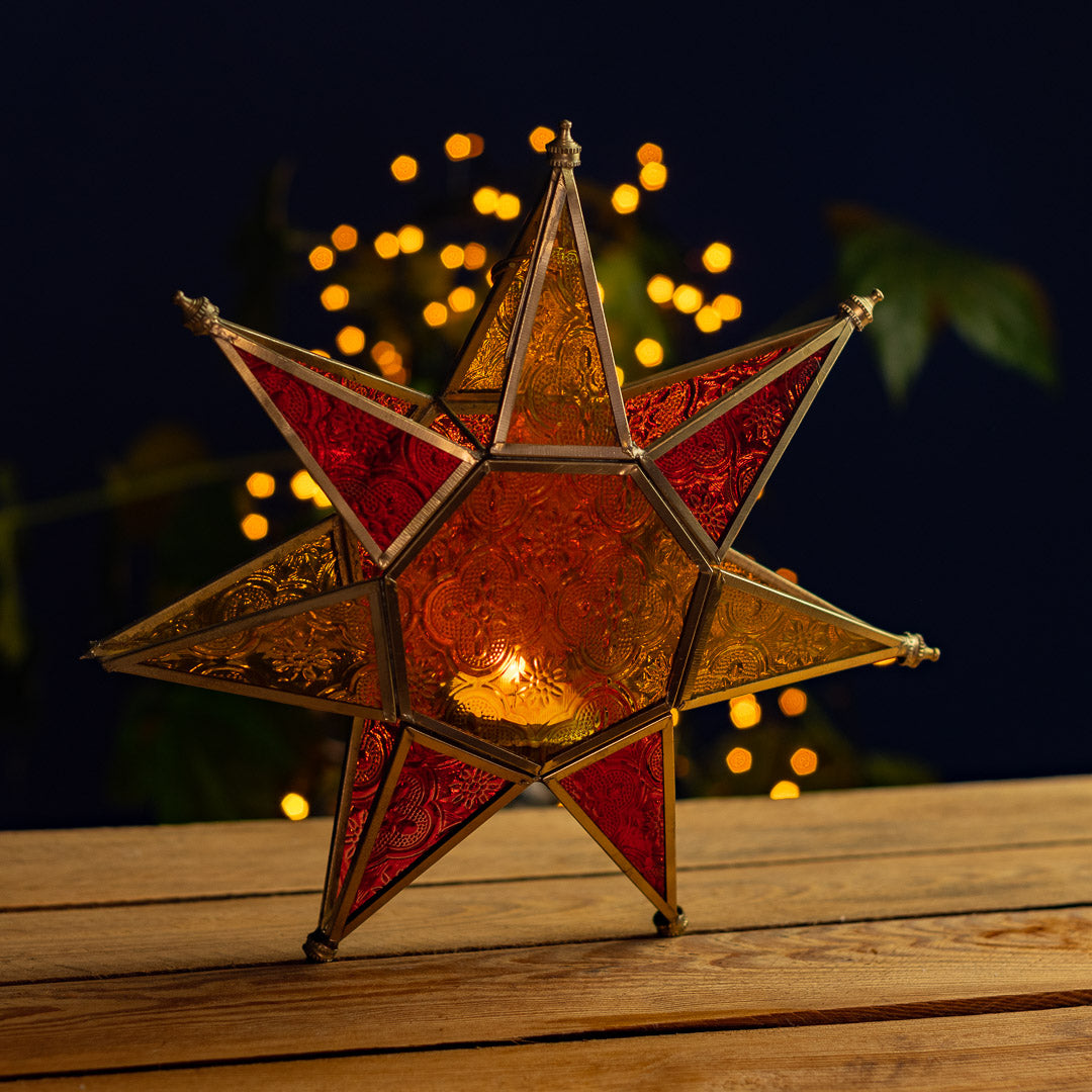 Coloured Glass Hanging Star Lantern by Namaste