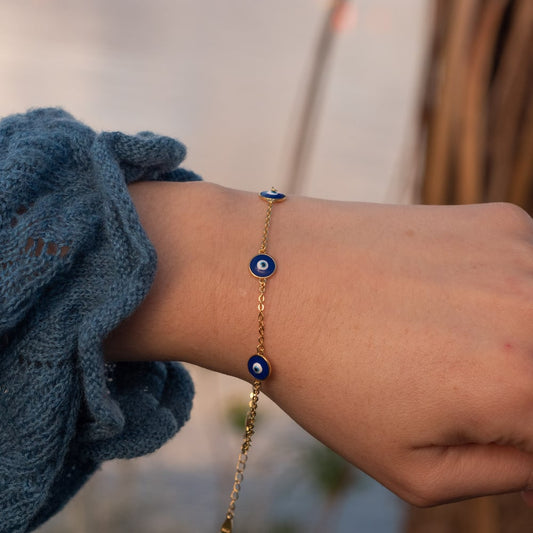 Gold Plated Evil Eye Bracelet by Attract Studio Jewellery