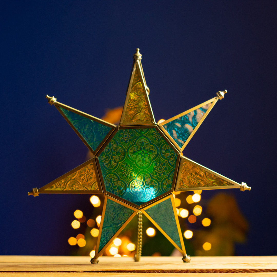 Coloured Glass Hanging Star Lantern by Namaste