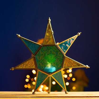 Coloured Glass Hanging Star Lantern by Namaste