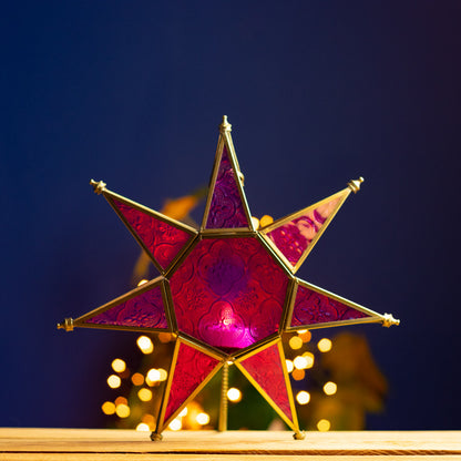 Coloured Glass Hanging Star Lantern by Namaste