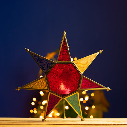 Coloured Glass Hanging Star Lantern by Namaste