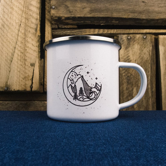 Mountains in the Moon Enamel Mug by Sovende Bjorn