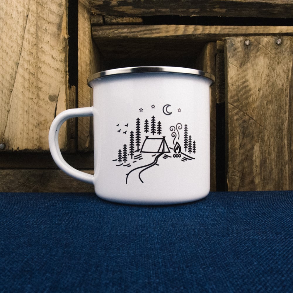 Forest Campsite Enamel Mug by Sovende Bjorn