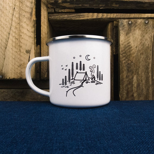 Forest Campsite Enamel Mug by Sovende Bjorn