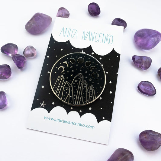 Moon Phases & Crystals Enamel Pin Badge by Anita Ivancenko