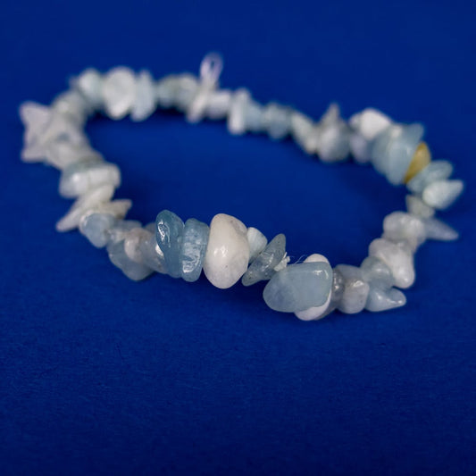 Aquamarine Stone Chip Bracelet - (March Birthstone)
