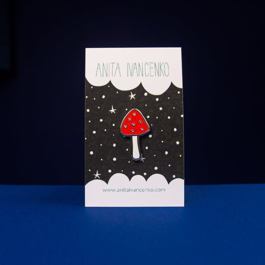 Red Mushroom Pin Badge - Toadstool Enamel Pin Badge by Anita Ivancenko