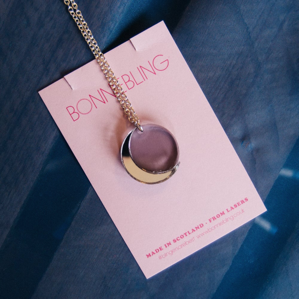 Crescent Moon Lasercut Necklace by Bonnie Bling