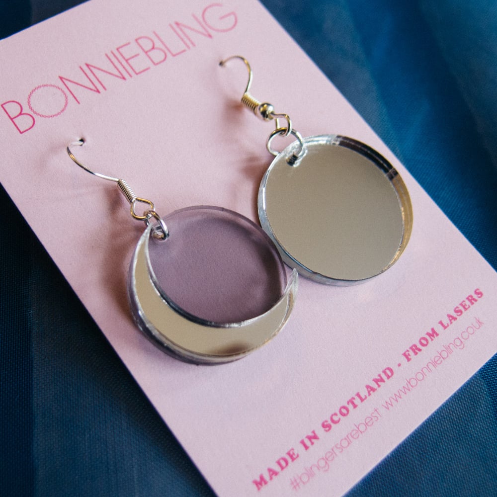 Silver Whole & Crescent Moon Earrings by Bonnie Bling