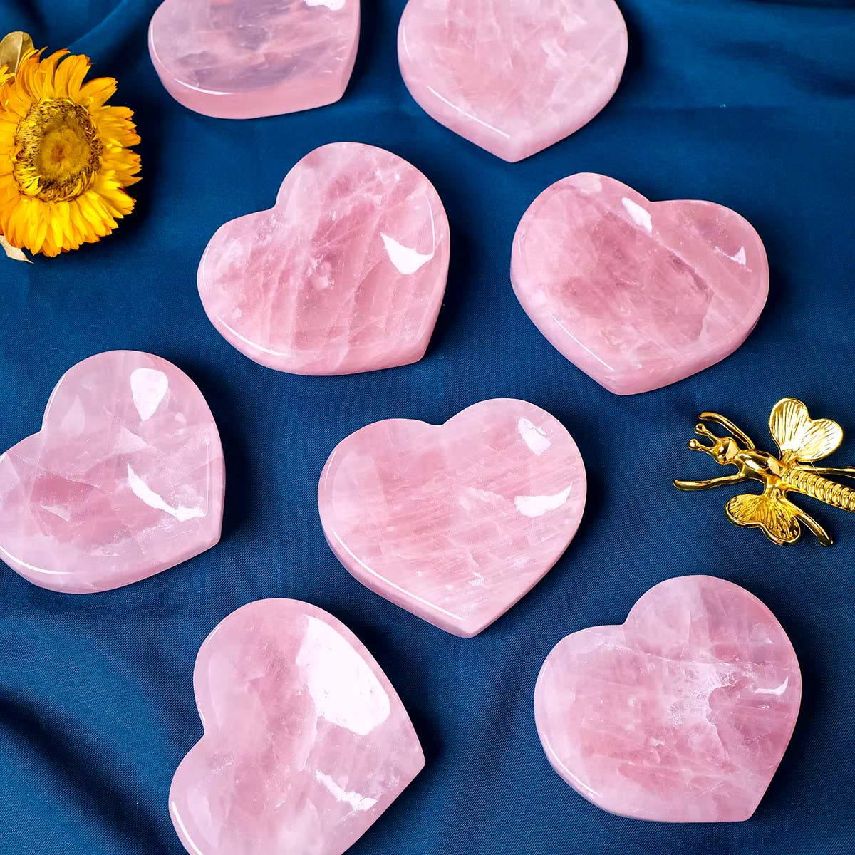 Rose Quartz Carving Crystal Heart Plate
