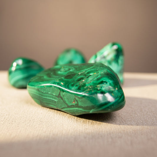 Green malachite stone with intricate patterns