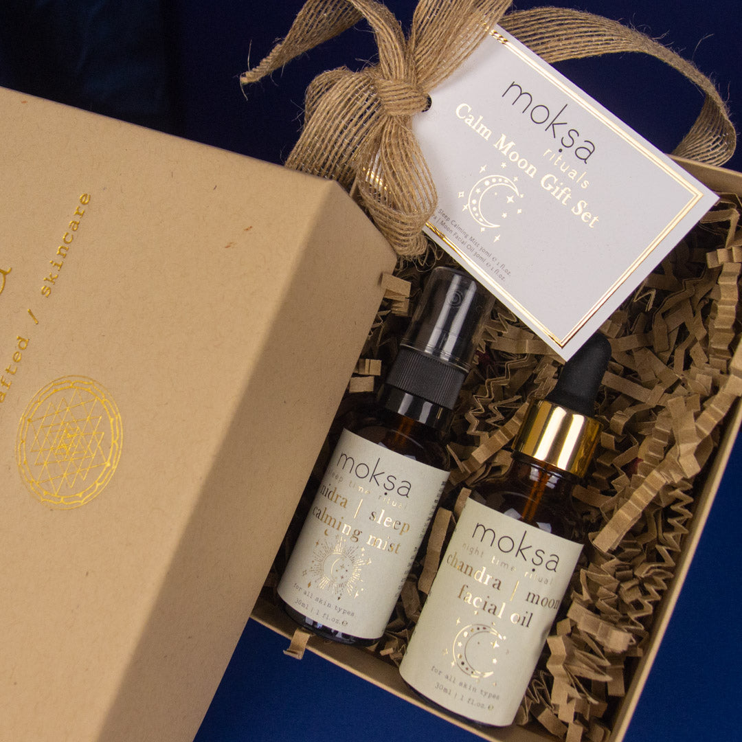 Moksa calm moon gift set in a gift box with decorative bow