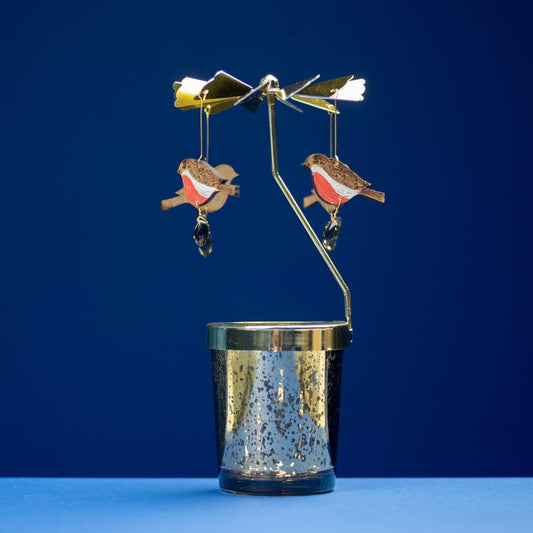 Lily Faith Robin Candle Carousel on a blue background