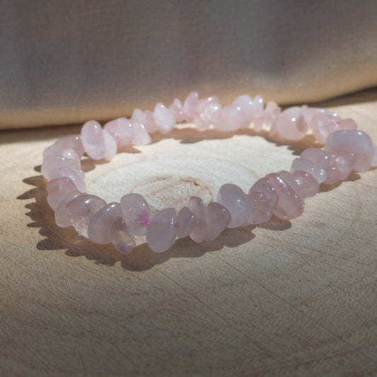 Rose Quartz Stone Chip Bracelet - (Libra & Taurus Birthstone)